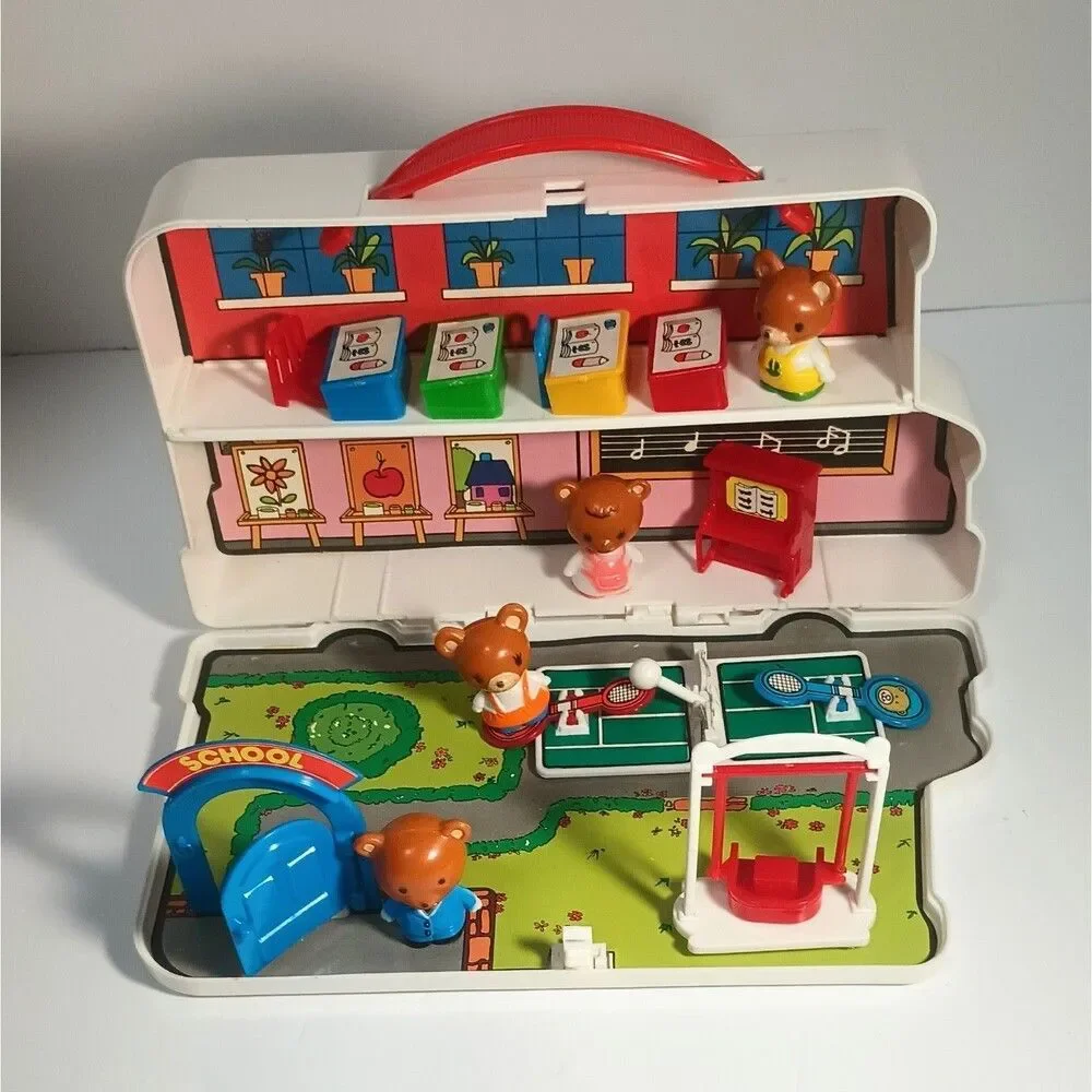 Vintage Jumbosa Bear School Bus Play Set Box Carrying Case Incomplete